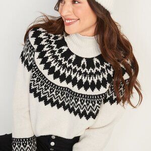 White Old Navy Fair Isle Womens XL Mockneck Sweater NWT